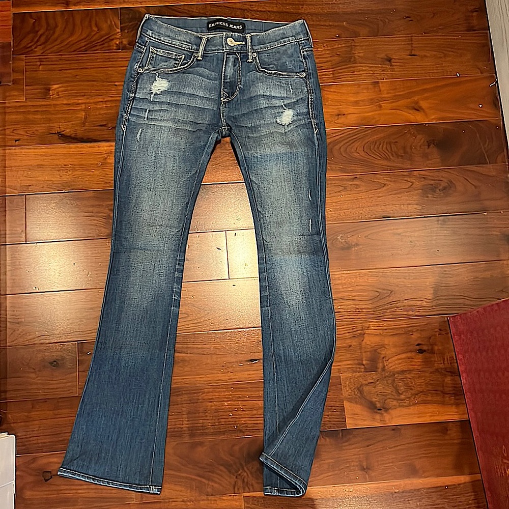 Express slim flare jeans mid rise